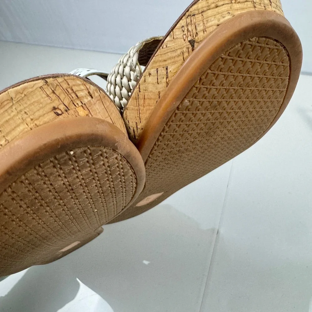 Latigo Kate White Wedge Slide Sandals Women Size 8‎ Cork Wedge Laser Cut